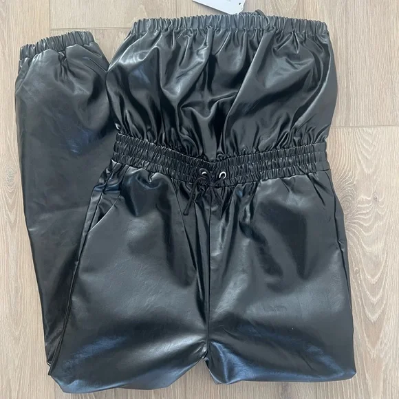 Lovers + Friends Black Strapless Faux Leather Jumpsuit - Picture 4 of 4